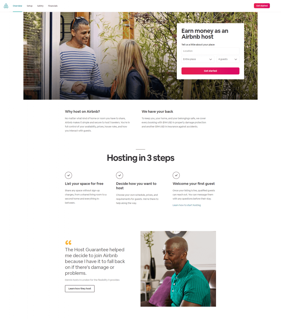 Magento landing page: AIrbnb