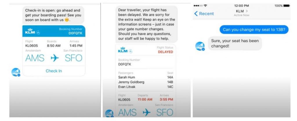 Facebook chatbot examples: KLM Royal Dutch Airlines
