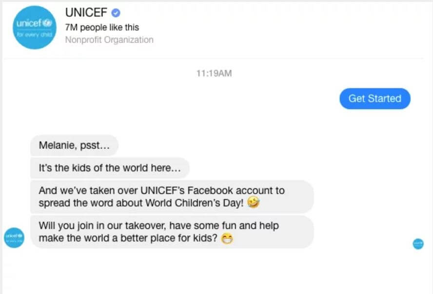 Facebook chatbot examples: Unicef
