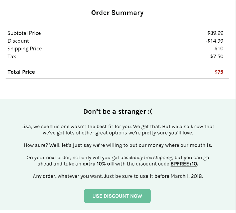 abandoned cart: follow up email