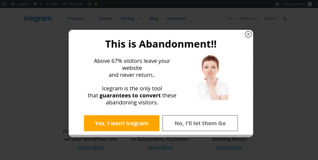 types of cta pop up example exit intent 