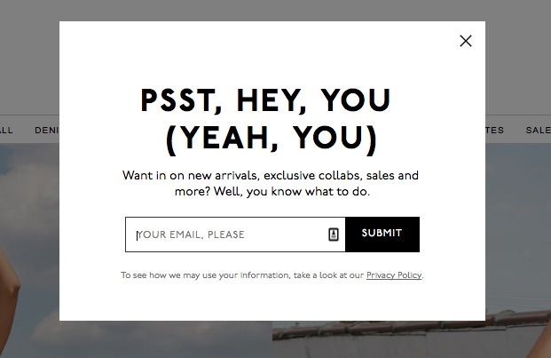 Types of popups: Email subscription