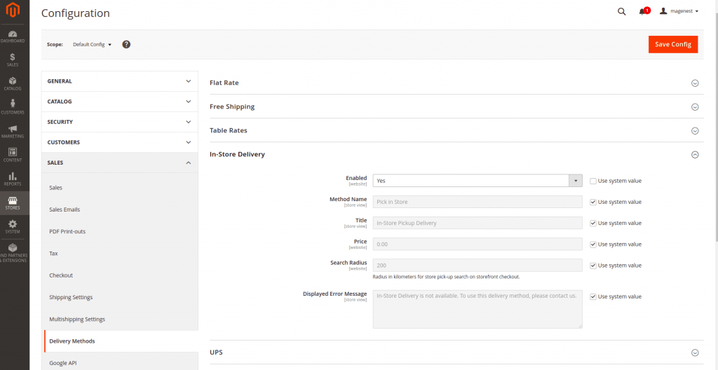magento in-store pickup: enable function