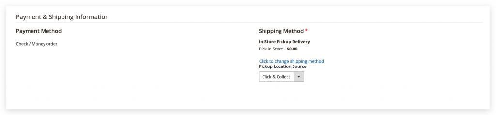 magento in-store pickup: payment & shipping information