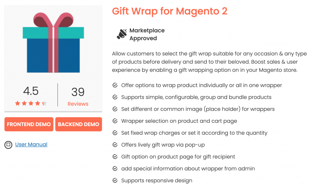 Magento 2 gift wrap: Magedelight