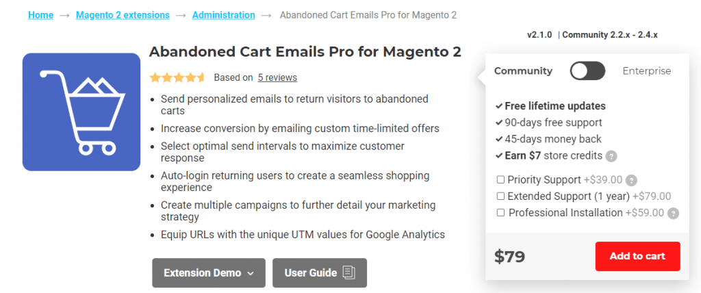 Magento 2 abandoned cart email extension by Aitoc