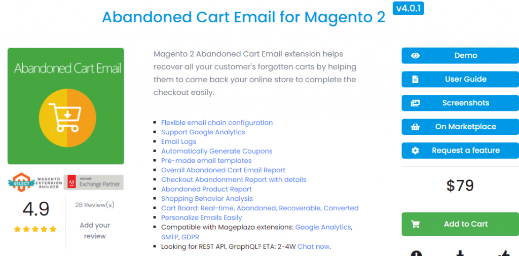 Magento 2 abandoned cart email extension by Mageplaza