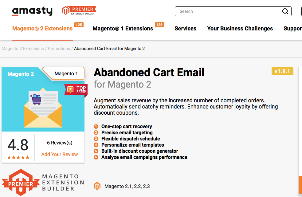 Magento 2 abandoned cart email extension by Amasty