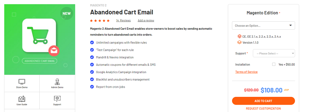 Magento 2 Abandoned cart email extension by Magenest