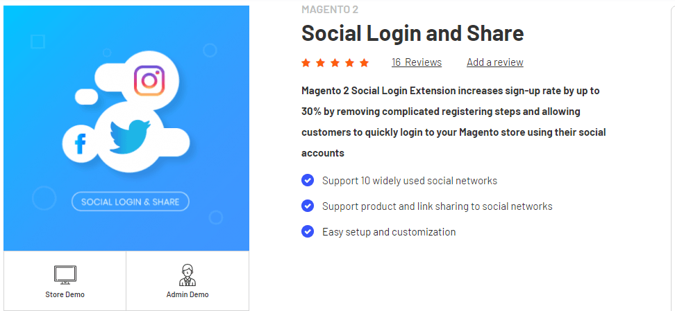 Social Login and Share extension by Magenest