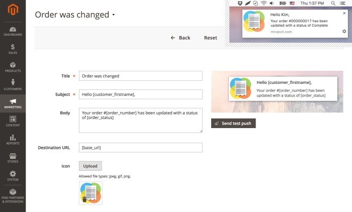 Magento 2 Push Notifications extensions: Mirasvit Push Notification