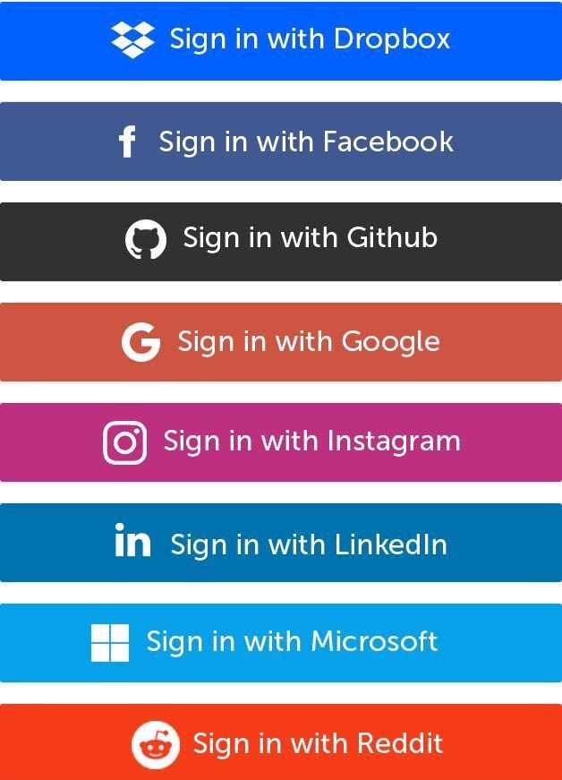 Social login: Common social accounts