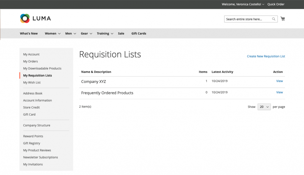 Magento 2 requisition list