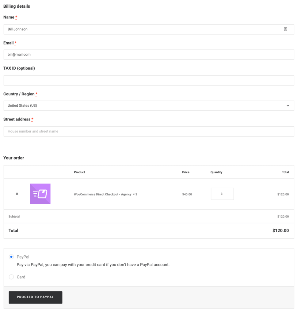 One-page checkout