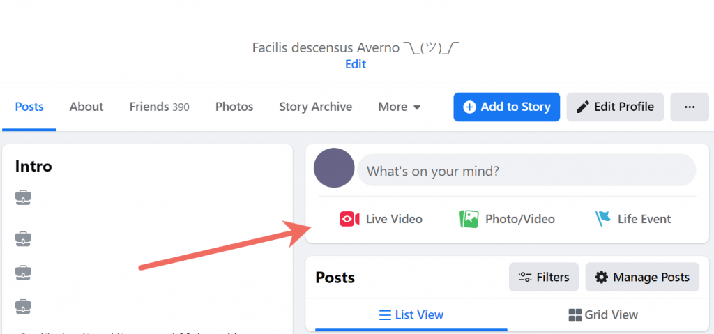 how to use facebook live on laptop: Step 1