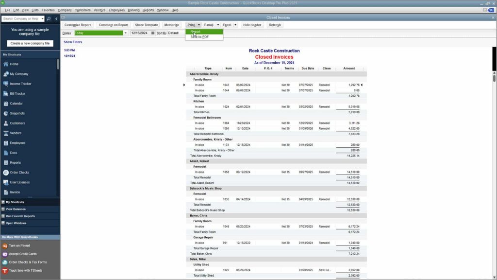 How to print reports in Quickbook