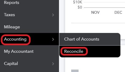 Navigate to the QuickBooks credit card reconciliation screen
