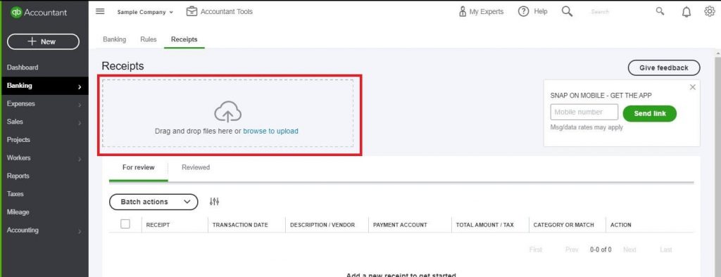 Entering Credit Card Charges in QuickBooks Online: upload the receipts