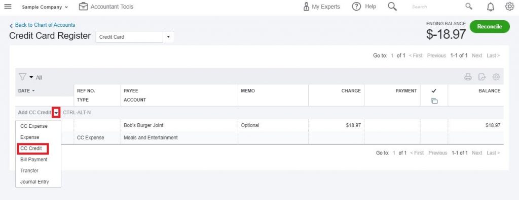 enter credit card charges in Quickbooks