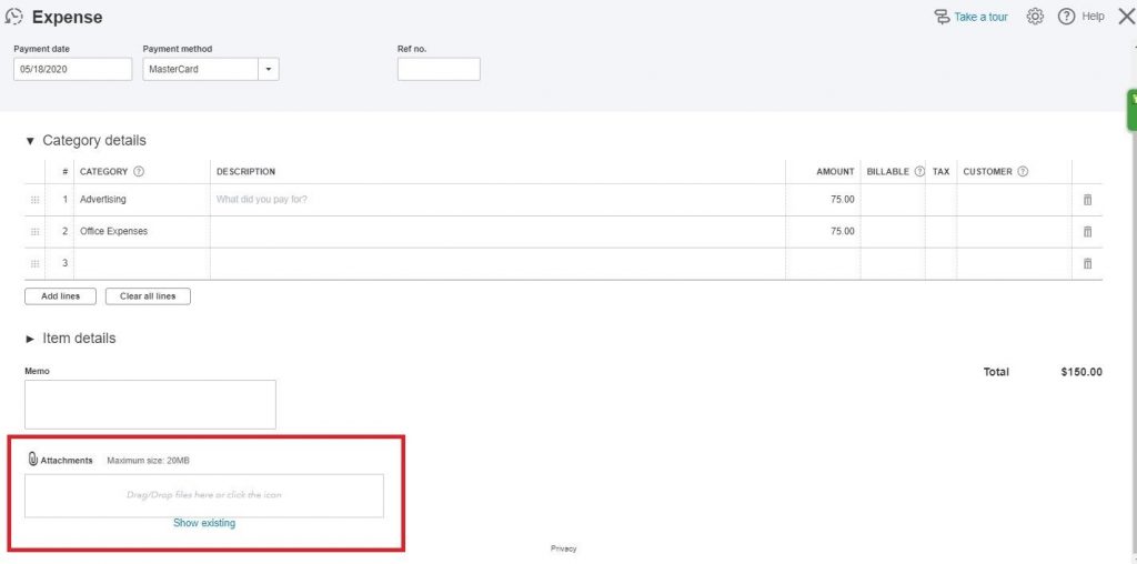 Entering Credit Card Charges in QuickBooks Online: enter the payee name