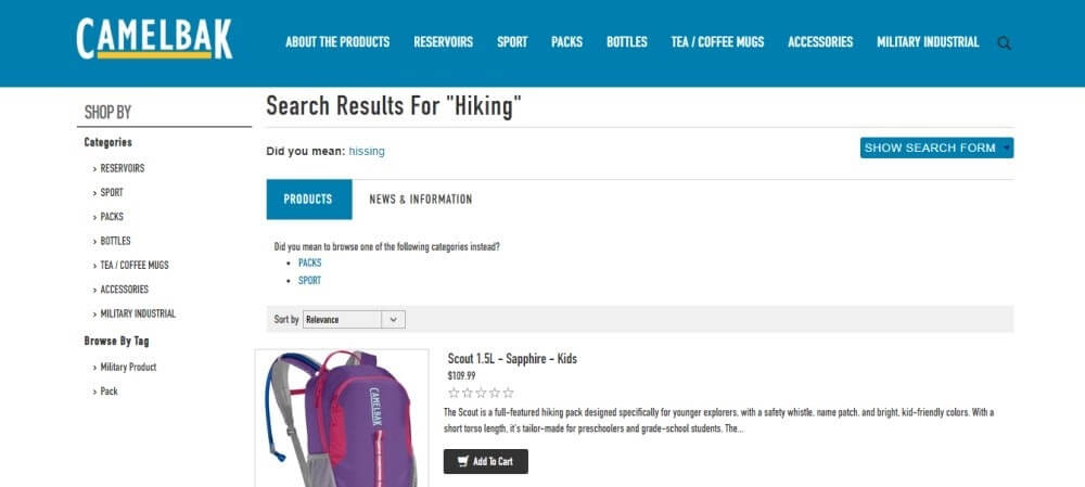 Machine learning example - on the Camelbak website