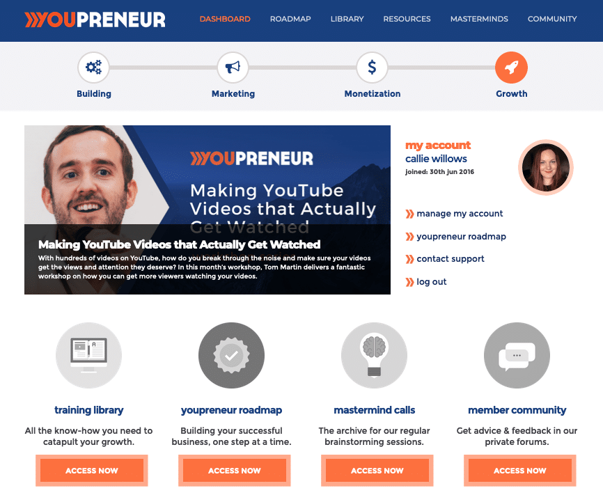 Subscription website example Youpreneur