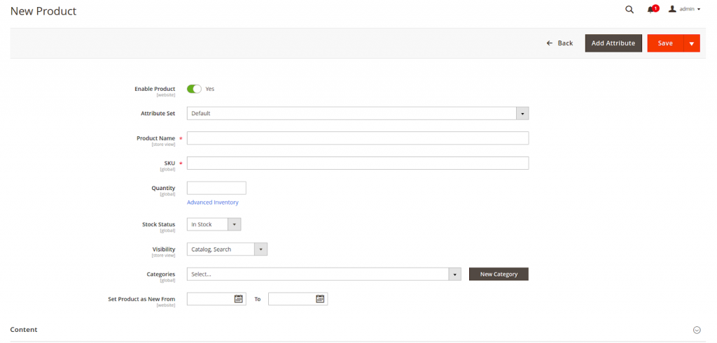 Fill new product information in Magento 