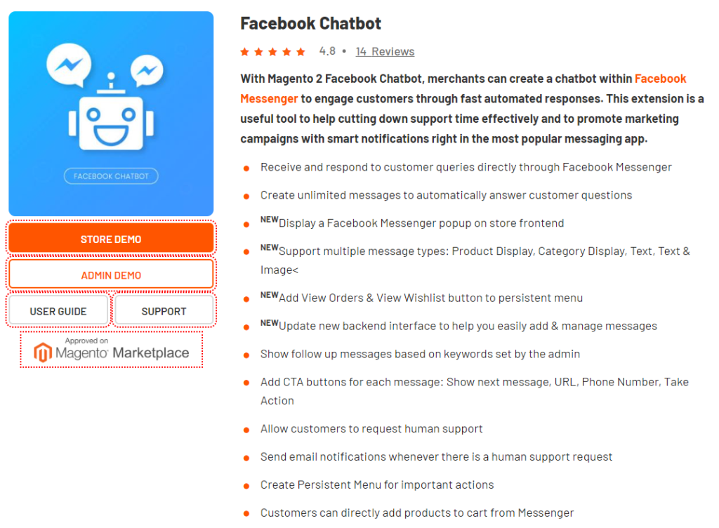 Magenest Facebook chatbot extension